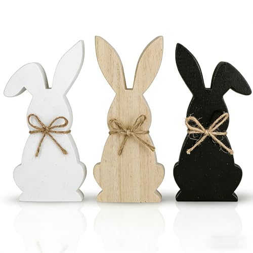 3er Set Osterhasen Figuren Modern, Osterdeko Holz Hasen zum Hinstellen, Schwarz...
