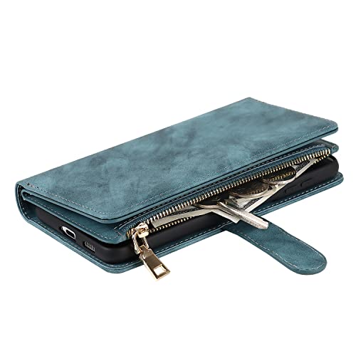 Hamany Samsung Galaxy S21 Plus Zipper Wallet Case - Case With 6 Card Holder - [Lanyard + Kickstand] For Women And Men - Galaxy S21 Plus Flip Cell Phone Case - Faux Leather - Folio Cover -Blue #TOP4