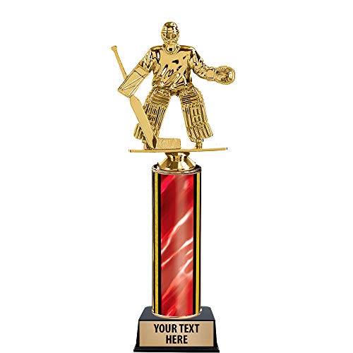 11" Red Hockey Male Goalie Trophies - Customized Hockey Male Goalie Trophy Awards