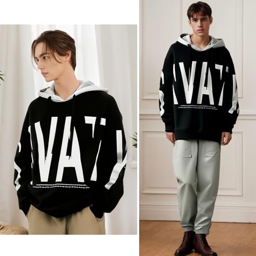 Hoodie for Men Letter Print Hooded Sweatshirt Cotton Pullover Casual Tops with Pocket4