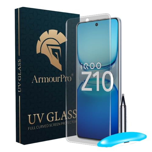 Image of ArmourPro Matte UV Tempered Glass for IQOO Z10R and IQOO Z10 | Anti-Glare Curved Screen Protector, 9H Scratch Resistant, Fingerprint Compatible, Case-Friendly | Pack of 1
