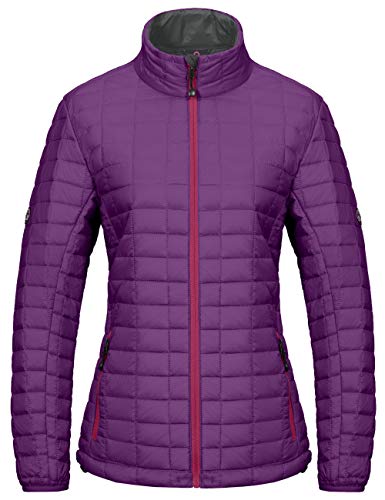 Little Donkey Andy Women's Puffer Jacket, Lightweight Fleece Lined Hiking Jacket with Post-Consumer Synthetic Insulation Purple L