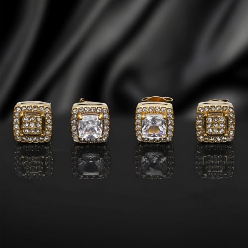 Image of NEWITIN 2 Pairs Silver Stud Earrings for Women Hypoallergenic Earring Stainless Steel Inlaid Cubic Zirconia Studs Earring Diamond Halo Stud Earrings for Women Men