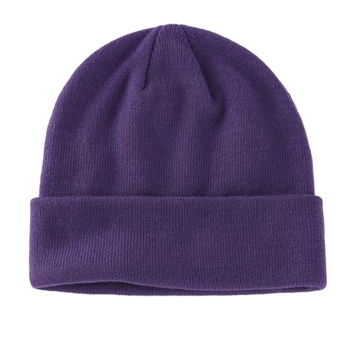 Home Prefer Mens Beanies Cuffed Knitted Winter Hat Watch Skull Cap Warm Beanie Hat for Men Women Unisex Gifts (US Alpha One Size Purple)