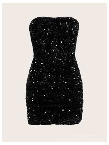 Floerns Women's Sequin Dress Sparkly Party Bodycon Mini Dress Strapless Tube Tops Dress3