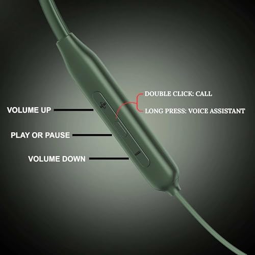 Image of Z2 Bluetooth Neckband Headphones, Black, 52 Hours Playtime, Wireless, Built-in Mic, Voice Assistant Bluetooth Headphone (Green)