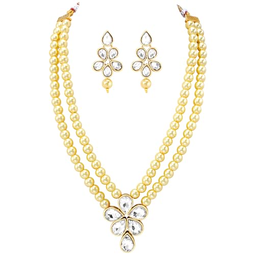 Image of Peora Crystal Faux Pearl Kundan Necklace & Jewellery Set Gift for Women