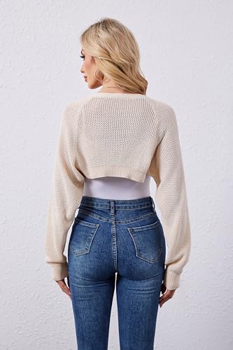 Image of Women's Bolero Shrug Sweater Cropped Cardigan Long Sleeve Open Front Casual Arm Knit Shrugs Sweaters for Dresses
