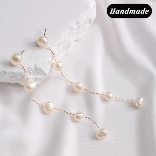 Bride Gifts Long Real Freshwater Pearl Dangle Earrings Dangling Hanging Tassel String Multiple Genuine Baroque Pearl Drop Jewerly for Women3