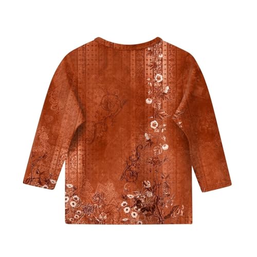 Teen Girls Floral 3/4 Length Sleeve Top Summer Crewneck Casual Athletic Blouse for Kids Soft Comfy (Red #6, 4-5 Years)3