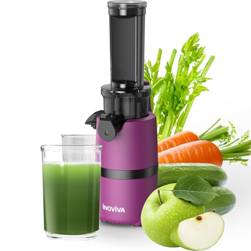 Cold Press Juicer, INOVIVA Masticating Juicer Machines Compact, Slow Juicer with 70 RPM Low Speed, Juice Maker for Vegetable & Fruit, Portable Juice Extractor High Juice Yield & Easy to Clean, Pink