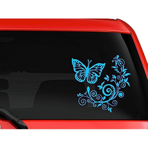 3LEGENDS LLC Butterfly and Flower Nice Design car Truck SUV Window Laptop Kitchen Wall Decal 8" lite Blue Cover