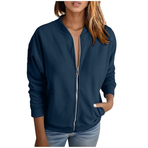 Duohropke - Sudadera bomber para mujer, chaqueta ligera de entretiempo sin capucha, manga larga, cuello alto, chaqueta bomber, chaqueta de otoño, invierno, chaqueta de piloto, estilo deportivo