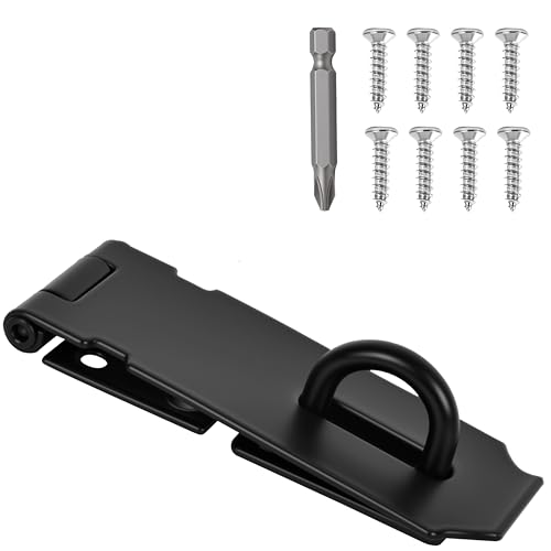 Image of 1 Pcs Door Locks Hasp Latch,4 Inch Stainless Steel Safety Packlock Clasp Hasp Lock Latch,Hasp Lock Latch for Doors,Extra Thick Brushed Finish With Screws (1 Pcs Black Stainless Steel, 4 inch)