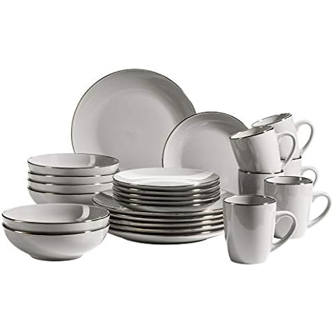 MÄSER Metallic Rim, Modernes Geschirr Set für 6 Personen mit messingfarbenem Rand, 24-teiliges Kombiservice mit randlosen Coupe-Formen Cover