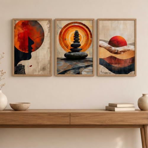 Image of Livin'luxe Set of 3 Abstract Meditation Wall Paintings for Living Room Dining Bedroom Home Decor with Premium Wooden Color Synthetic Frame (13.5 x 19.5 Inch) NM03-61