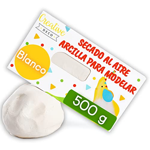 Creative DECO Pasta Arcilla para Modelar Blanca Secado al Aire | 500g | Arcilla de Modelar Autoendurecible para Niños y Adultos Esculpir y Manualidades | No Pegajosa