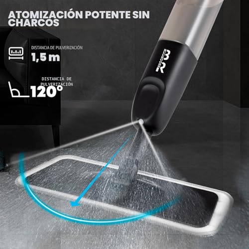 Miniatura 3 de Escoba Pulverizador De Microfibra Para Limpieza De Suelos, Seco Y Húmedo, Para Cocina, Parquet, Laminado, Azulejos De Cerámica, 360 Grados, Con 3 Cabezales De Escoba De Repuesto, 1 Raspador, 1 Soporte