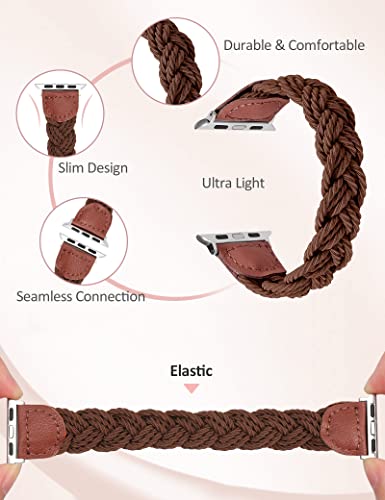 Image of Minyee Compatible with Apple Watch Band Braided 41mm 40mm 38mm 42mm 44mm 45mm 46mm 49mm Women,Solo Loop Stretchy Slim Elastic Woven Cute Bracelet Strap for iWatch Series 10 9 Ultra SE 8 7 6 5 4 3 2 1