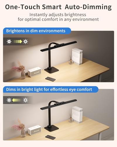 24W LED Desk Lamp, 112 High-Bright Eye-Caring Architect Light, 3000K-6000K Stepless Dimmable Touch Control, Weighted Metal Base, Auto-Dimming & Memory Function for Home Office, Reading, Gaming, Black — view 3