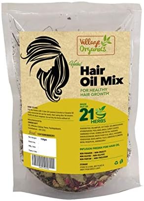 Village Organics Ayurvedic Herbal Hair Oil Mix for Healthy Hair Growth – Organic Hair Care Product Packed with 21 Dried Herbs for Thick & Strong Hair – Ideal for Men & Women – 150 Grams