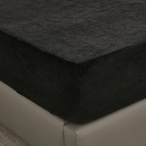 Memfydu Luxury King Bed Sheet Set With Extra Deep Pockets, Soft Micro Fleece 4 Pieces Warm Waffle Velvet Sheets Set Bedding Collection For All Seasons (King, Black) #TOP4
