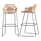 LARYICTU Rattan Bar Stools Counter Stools Modern Woven Barstools with Arms and Footrest Counter Height Bar Stools Set of 2 Boho Bar Stools for Kitchen Island Outdoor Patio