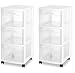 STERILITE 3 Drawer Cart, White Frame with Clear Drawers and Black Casters, (2-Pack)