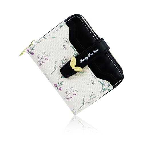 Andiker Credit Card Holder for Women, Soft PU Leather Flower Pattern Small Women's Wallet 5 Cards Slots with A Zipper Coin Purse for Women Daily Use (Black)