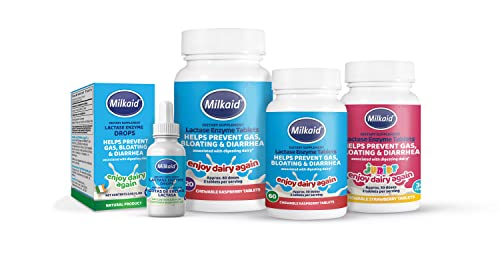 Milkaid Junior Lactase Enzyme Chewable Tablets & Milkaid Lactase Drops For Lactose Intolerance Relief | Prevents Gas, Bloating, Diarrhea In Children | Fast Acting Dairy Digestive Supplement | #TOP2