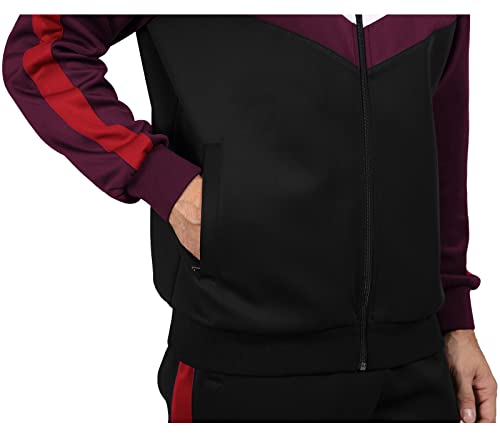 Athletic Sweat Suit For Men Set 2 Pieces With Zipper Sports Clothes Jogging Suits Black Red Small #TOP4