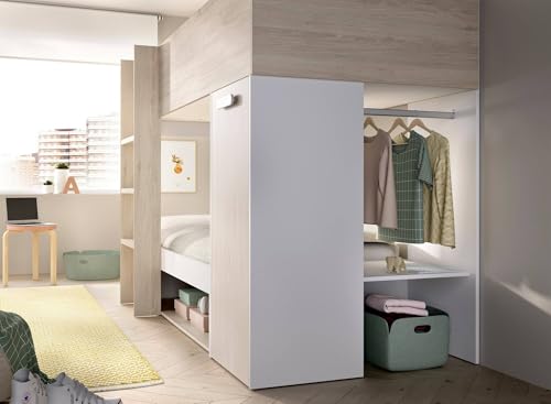 Dmora - Schlafzimmer Focalone, Komplettes Schlafzimmer, Kinderzimmer, Loft-Bett Kit, 246x112 h150 cm, Weiß und Eiche – Bild 6