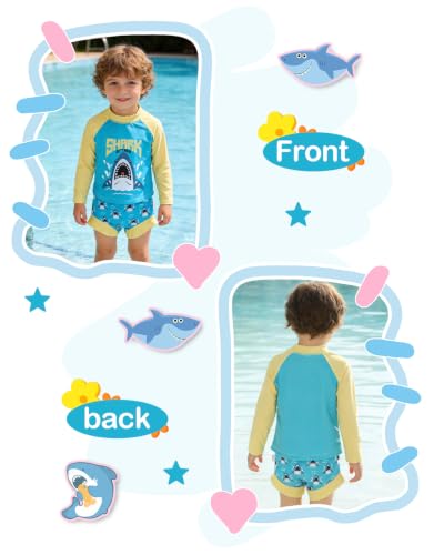 Image of ALVA 2 Pcs Long Sleeve Rash Guard Swim Diaper Sets, Baby Toddler Swimsuit UPF 50+ Sun Protection for Boy and Girl