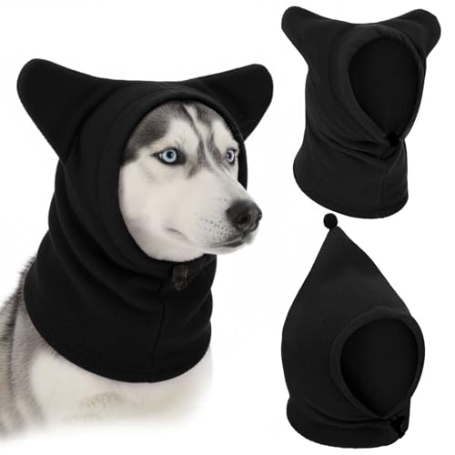 Sunnymove 2 Pcs Winter Pet Hats Quiet Ears for Dogs Ear Muffs Dog Neck Warmer Scarf Hoodie Noise Protection Cover Beanie Head Wrap Costume for Medium to Large Pet Cats(Black)
