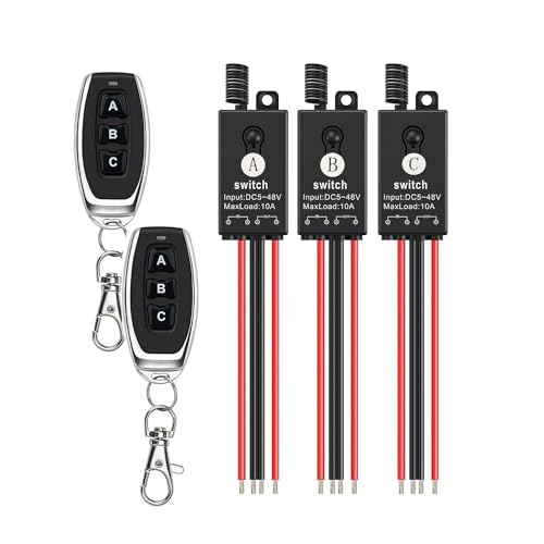dstfuy Lichtschakelaarset radio, 3-weg mini-afstandsbediening, DC 5 V/12 V/24 V/48/10 A draadloze lichtschakelaar, afstandsbediening, lange afstand, voor motor, ledlicht, draadloos veiligheidsalarm.