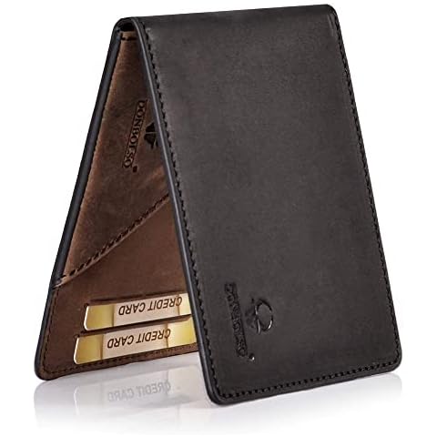 DONBOLSO Slim Leather Wallet Madrid I Thin Wallet Without Coin Pocket I Card Holder with RFID Protection I Mini Wallet for Men and Women I Black Brown Vintage Cover