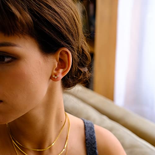 Sterling Silver Cubic Zirconia Ear Studs | Gold Stud Earrings with CZ | 18K Gold Plated Sterling Silver Earrings | Dainty Silver Three CZ Stud Earrings2