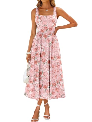 Image of Sureple Midi Dresses for Women 2026 Spring Square Neck Tank Sleeveless A Line Casual Summer Sundresses with Pockets