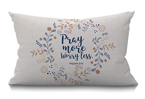 BGBDEIA Funda de cojín con texto "Pray More Worry Less Floral Wre...