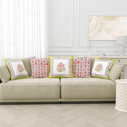 Image of BLOCKS OF INDIA Hand Block Printed Cotton 250 TC Linen Cushion Cover (16 X 16 Inches) (Color 2),Multicolor