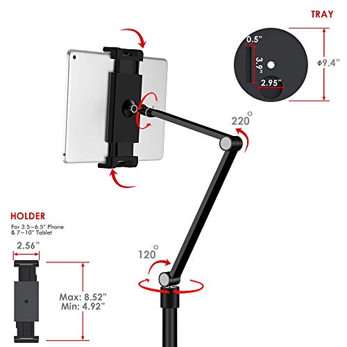 Magichold Adjustable Metal Tablet Phone Stand Mount Holder Compatible With Ipad Pro, Ipad Air.ipad Mini,Iphone,Great For Office/Bed/Zoom/Netflix (Built In Cup/Phone Tray) (Black) #TOP1