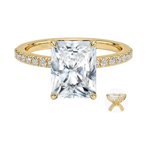 3CT 925 Sterling Silver Engagement Rings Radiant Cut AAAAA Cubic Zirconia CZ Wedding Promise Bands For Women Solitaire Simulated Diamond Silver/Gold Size 5-10