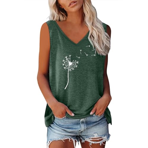 Camiseta sin mangas para mujer, estampado de diente de león, blusa sin mangas, cuello en V, camiseta de verano, camiseta básica, suelta, blusa, camiseta de tirantes, camiseta de tirantes para mujer,