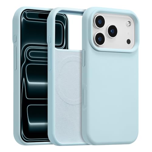 Coque iPhone 17 Pro Max silicone bleu ciel compatible MagSafe