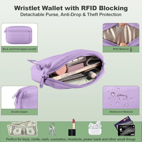 Image of YFWE Clip and Go Strap for Phone with Wallet Crossbody, Adjustable Phone Lanyard with Detachable RFID Wristlet Wallet, Pattern Strap, Purple (M)