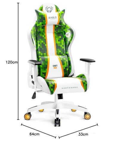 Chairs X-One 2.0 Craft Edition Piccola Sedia da Gaming Girevole Sedia da Scrivania Ergonomica con Cuscino Lombare e Poggiatesta Schienale in Ecopelle Regolabile 64x33x120 cm Verde-Bianco - Sedia gaming - Immagine 1