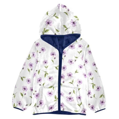 CHIFIGNO Purple Flowers Boy Lightweight Jacket Fleece Outerwear Jackets for Fall Winter Fleece Zip up Jacket 3T