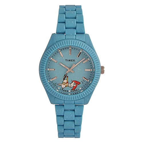 Vetro minerale Timex Orologio da donna Peanuts, 37 mm, cinturino blu, quadrante blu, cassa blu TW2V53200