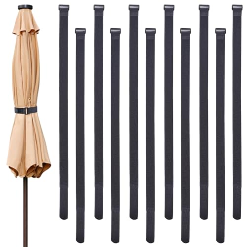 GORGECRAFT 12Pcs 63CM Umbrella Down Straps Black Securing Fixed Strap Multipurpose Reusable Self Adhesive Adjustable Patio Parasol Stabilizer Wind Tie Strap for Large Outdoor Umbrella Accessories