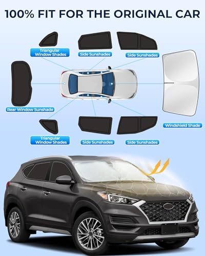 Image of for Hyundai Tucson 2016-2021 Car Window Shades, 8pcs Privacy Sun Shade Set for Front Windshield Side and Rear Windows, Full Window Covers Keeps Vehicle Cool for Camping Napping